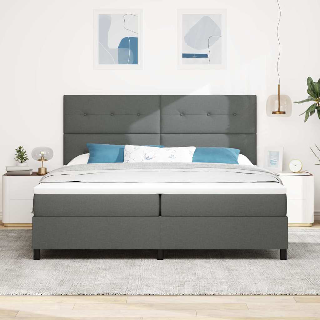 vidaXL Łóżko sprężynowe Z zagłówkiem Ciemnoszary 200 x 200 cm tkanina