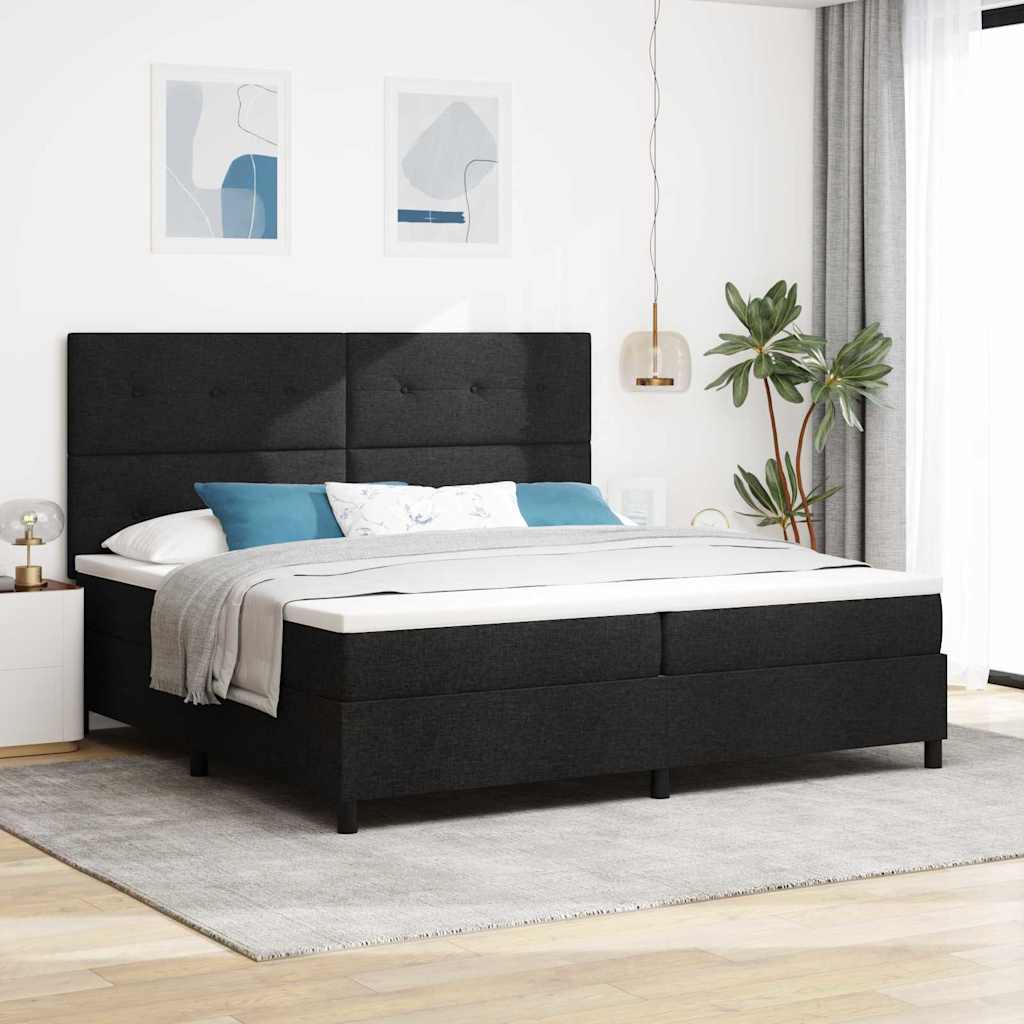 vidaXL Łóżko sprężynowe Z zagłówkiem Czarny 200 x 200 cm tkanina