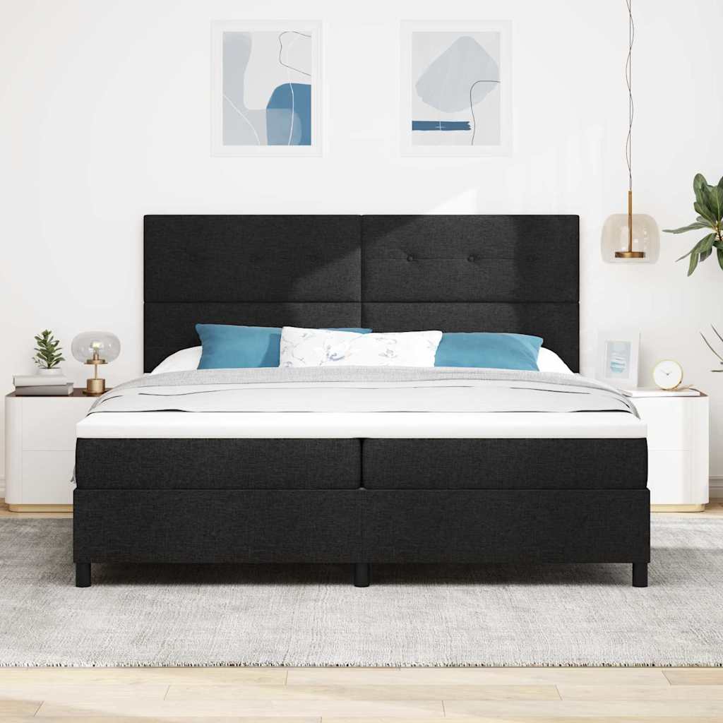 vidaXL Łóżko sprężynowe Z zagłówkiem Czarny 200 x 200 cm tkanina