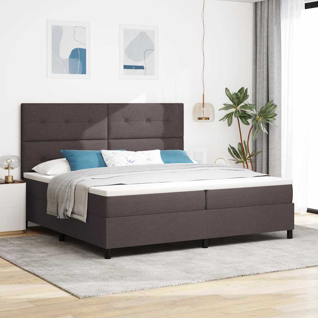 vidaXL Łóżko sprężynowe Z zagłówkiem Ciemny brąz 200 x 200 cm tkanina