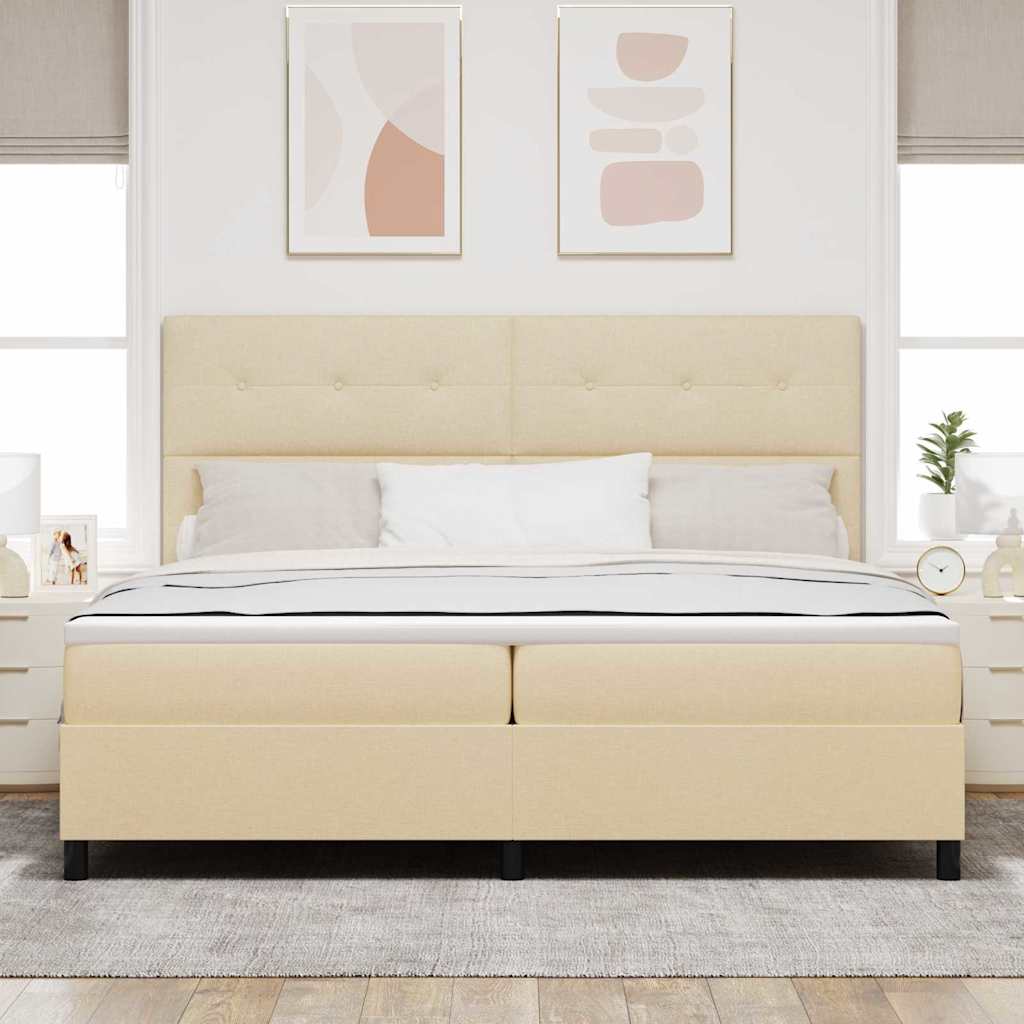 vidaXL Łóżko sprężynowe z materacem Kremowy 200 x 200 cm tkanina