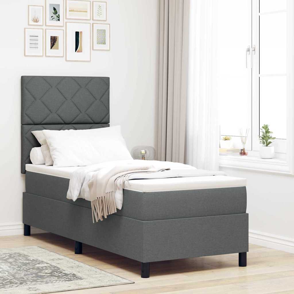 vidaXL Łóżko sprężynowe Z zagłówkiem Ciemnoszary 80 x 200 cm tkanina