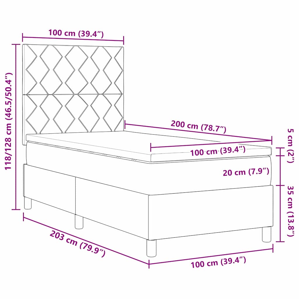 vidaXL Łóżko sprężynowe Z zagłówkiem Ciemnoszary 100 x 200 cm tkanina