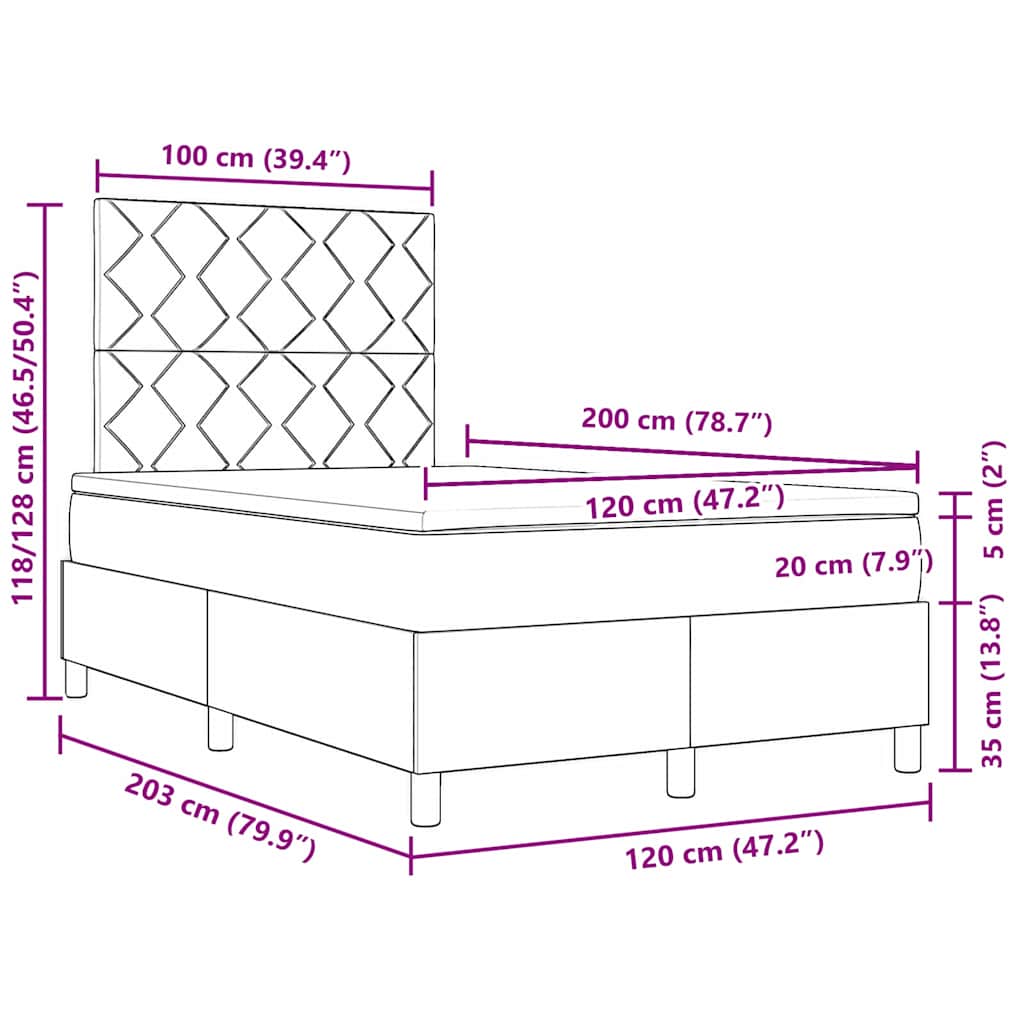 vidaXL Łóżko sprężynowe z materacem Czarny 120 x 200 cm tkanina