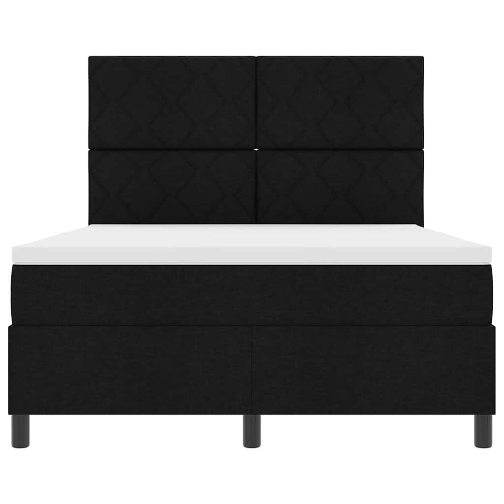 vidaXL Łóżko sprężynowe Z zagłówkiem Czarny 140 x 190 cm tkanina