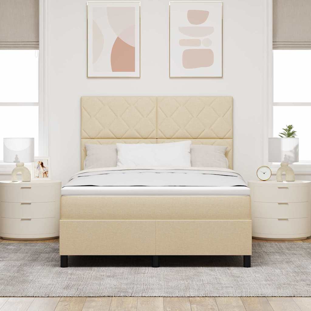 vidaXL Łóżko sprężynowe Z zagłówkiem Kremowy 140 x 190 cm tkanina