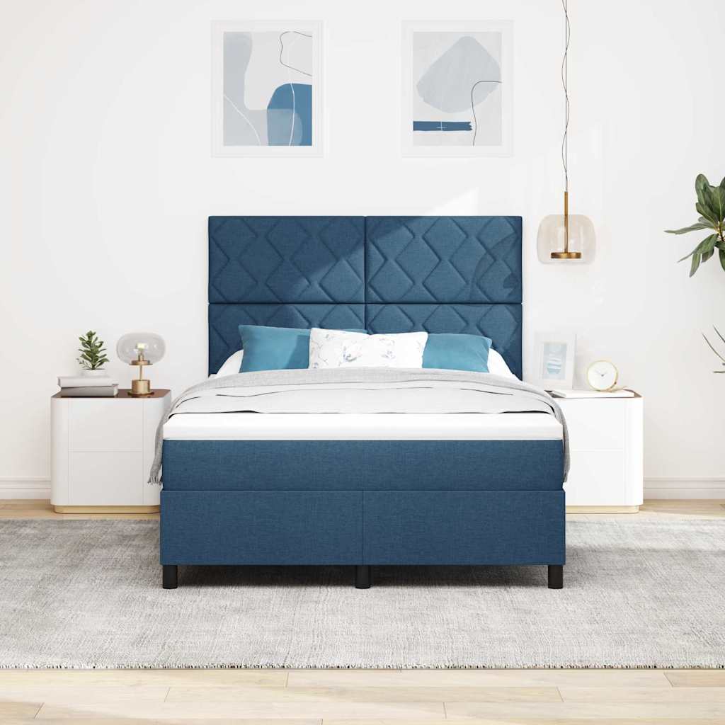 vidaXL Łóżko sprężynowe Z zagłówkiem Niebieski 140 x 190 cm tkanina