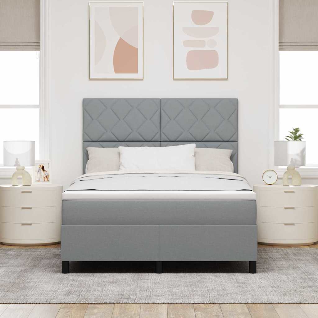 vidaXL Łóżko sprężynowe Z zagłówkiem Jasnoszary 140 x 200 cm tkanina