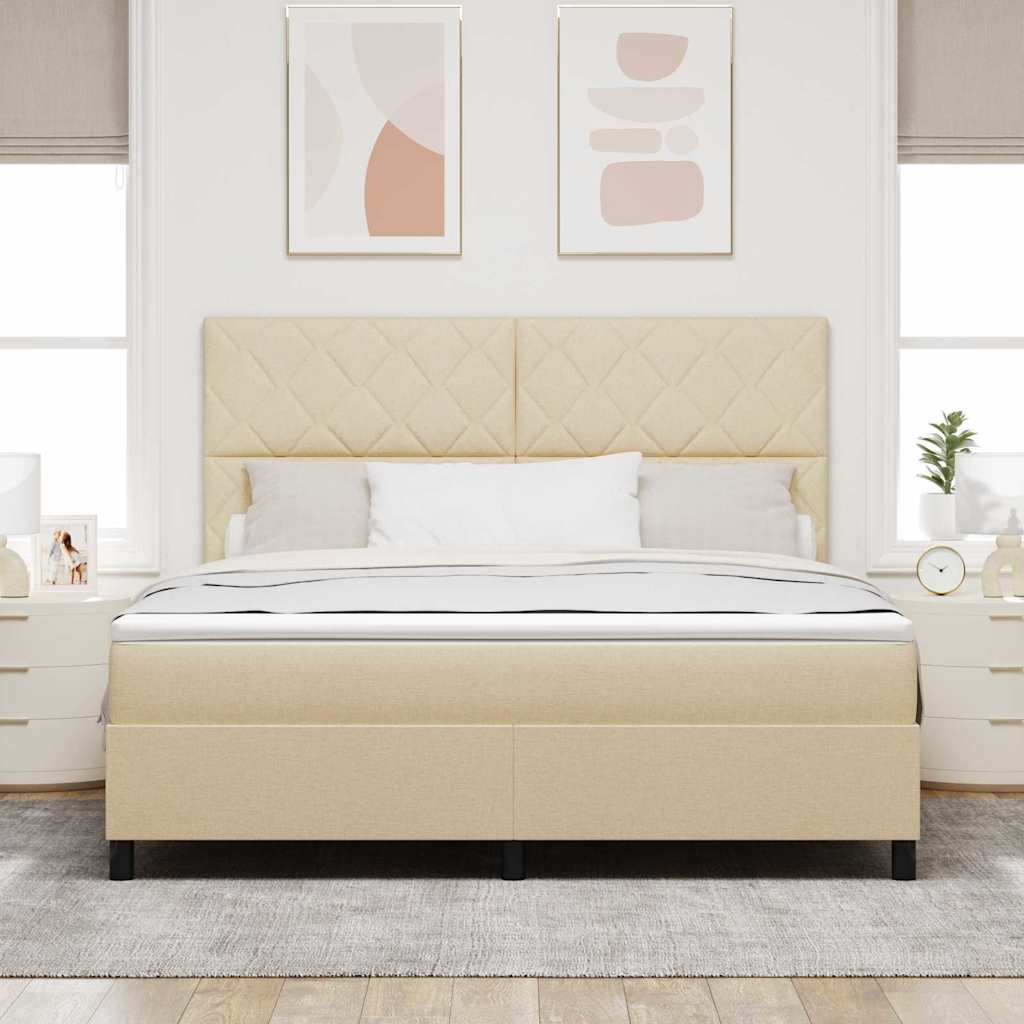 vidaXL Łóżko sprężynowe Z zagłówkiem Kremowy 180 x 200 cm tkanina