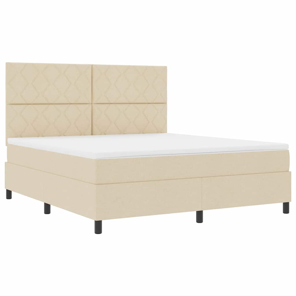 vidaXL Łóżko sprężynowe Z zagłówkiem Kremowy 180 x 200 cm tkanina