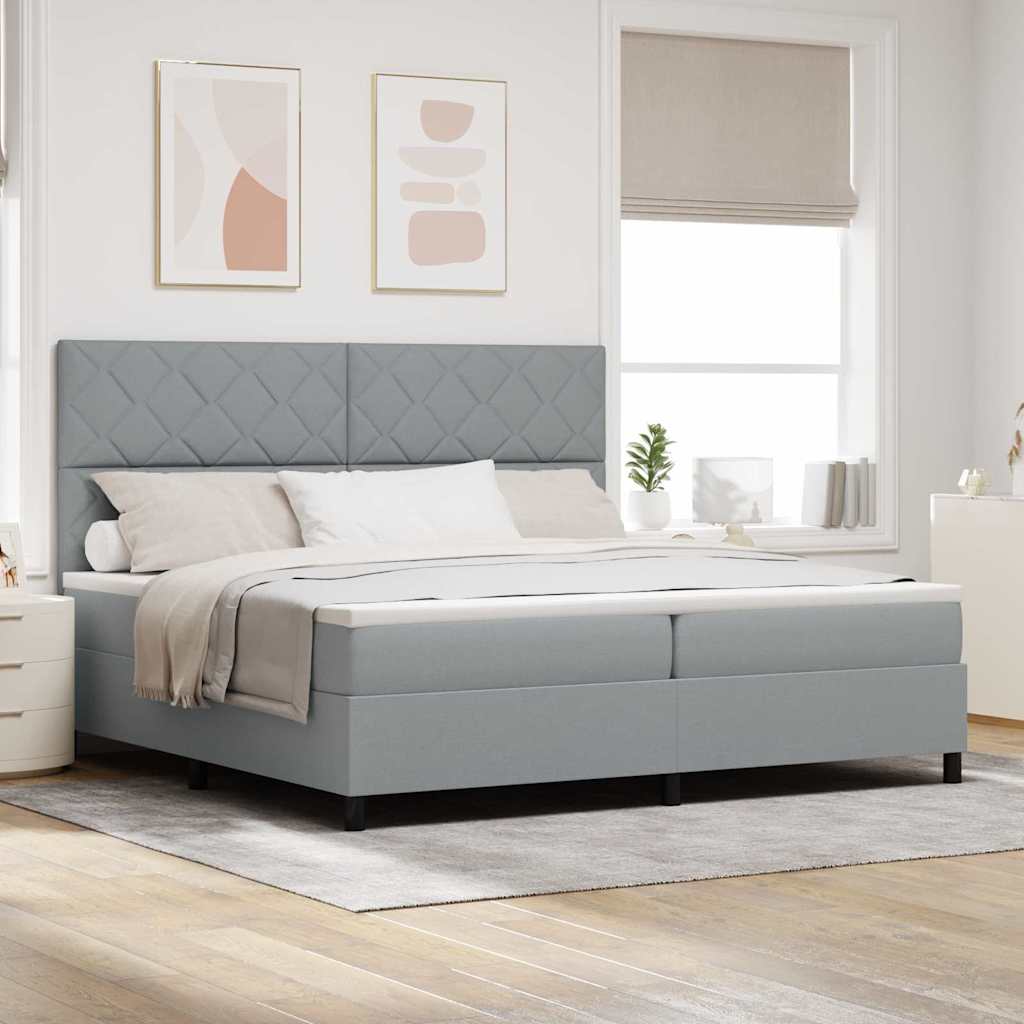 vidaXL Łóżko sprężynowe Z zagłówkiem Jasnoszary 200 x 200 cm tkanina
