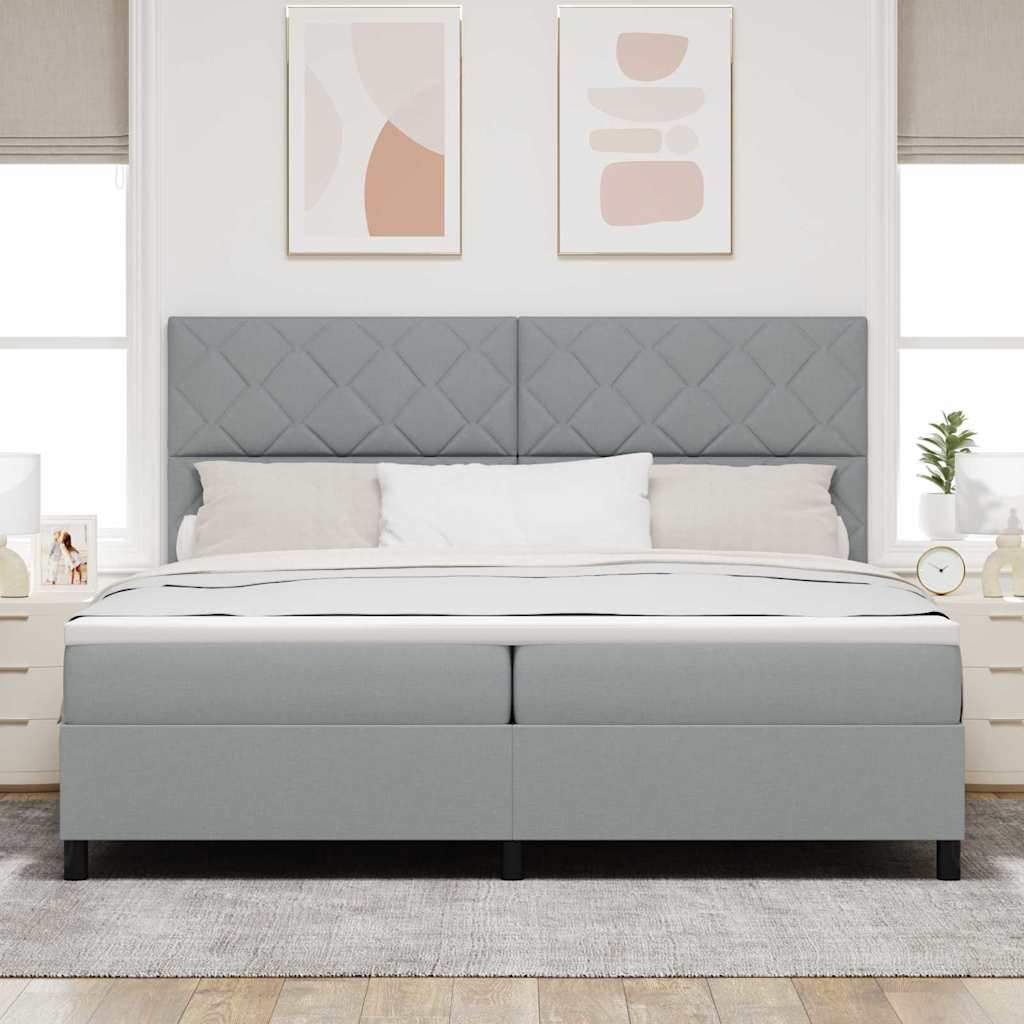 vidaXL Łóżko sprężynowe Z zagłówkiem Jasnoszary 200 x 200 cm tkanina