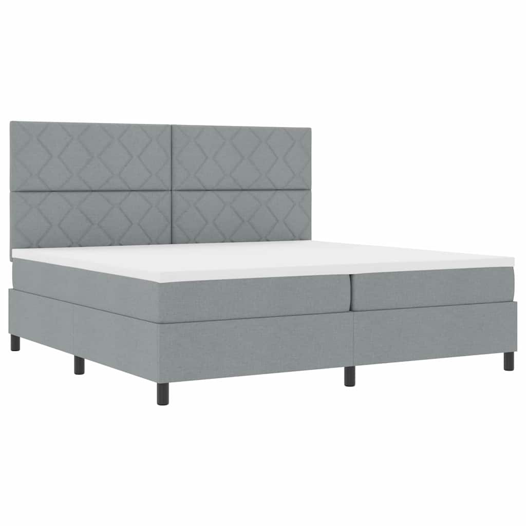 vidaXL Łóżko sprężynowe Z zagłówkiem Jasnoszary 200 x 200 cm tkanina