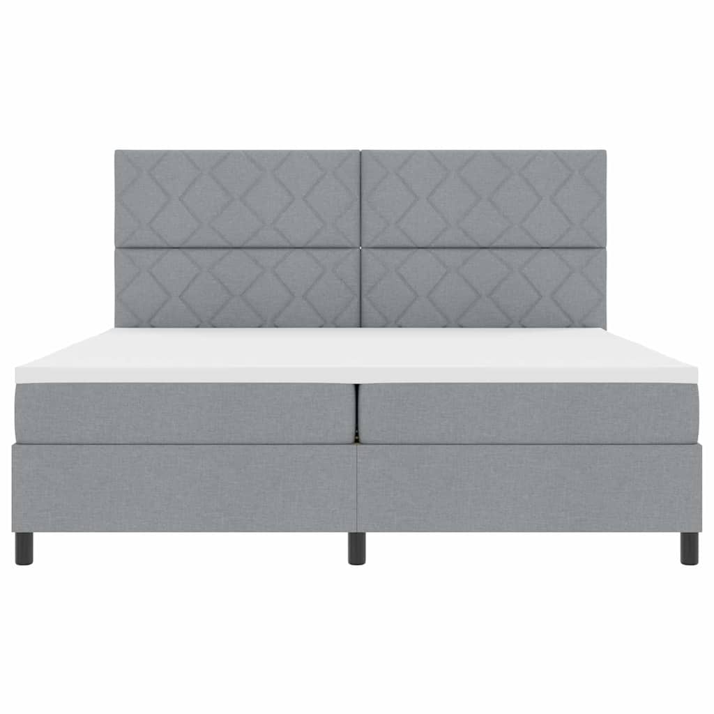 vidaXL Łóżko sprężynowe Z zagłówkiem Jasnoszary 200 x 200 cm tkanina