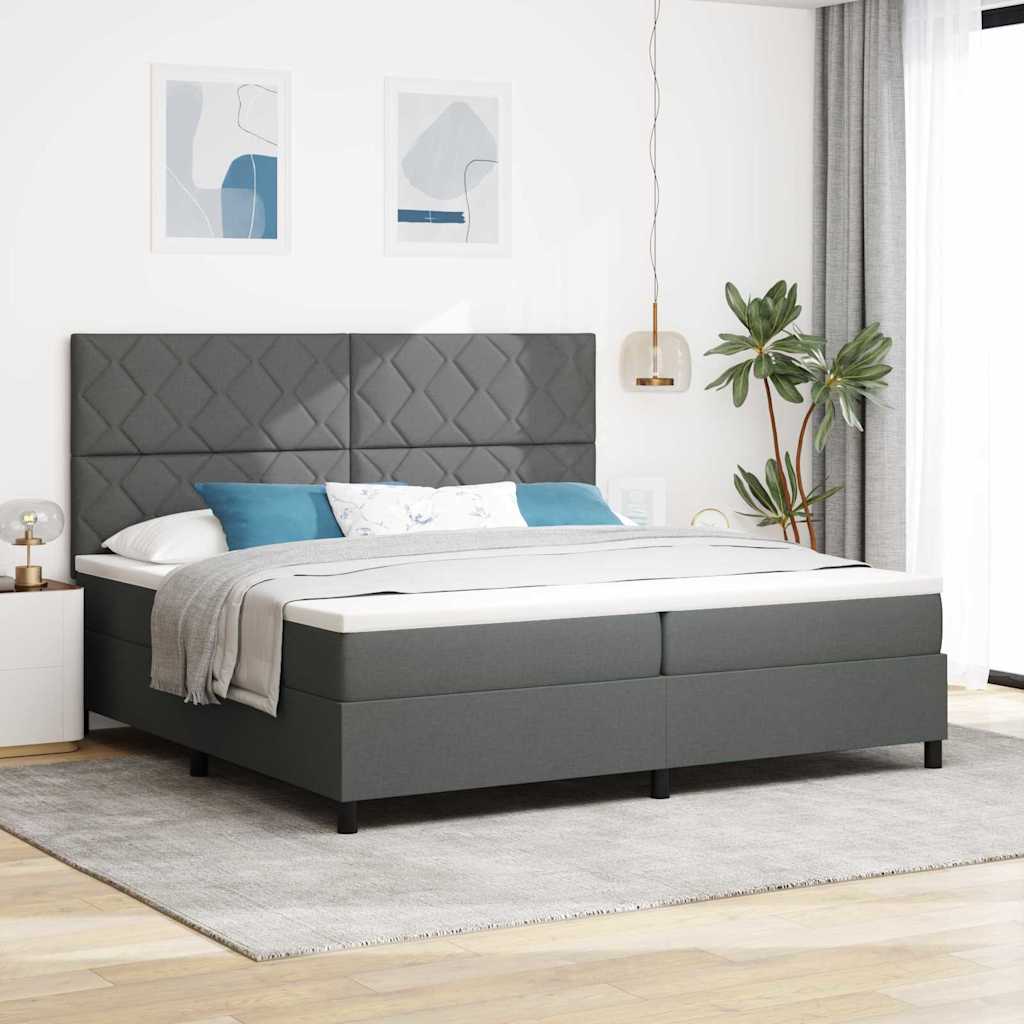 vidaXL Łóżko sprężynowe Z zagłówkiem Ciemnoszary 200 x 200 cm tkanina