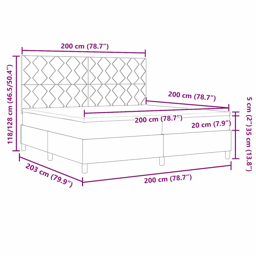 vidaXL Łóżko sprężynowe Z zagłówkiem Ciemnoszary 200 x 200 cm tkanina