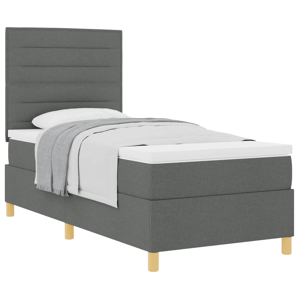 vidaXL Łóżko sprężynowe z materacem Ciemnoszary 90 x 190 cm tkanina