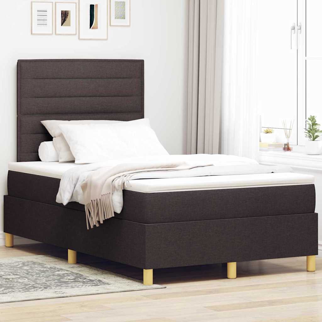 vidaXL Łóżko sprężynowe z materacem Ciemny brąz 120 x 200 cm tkanina