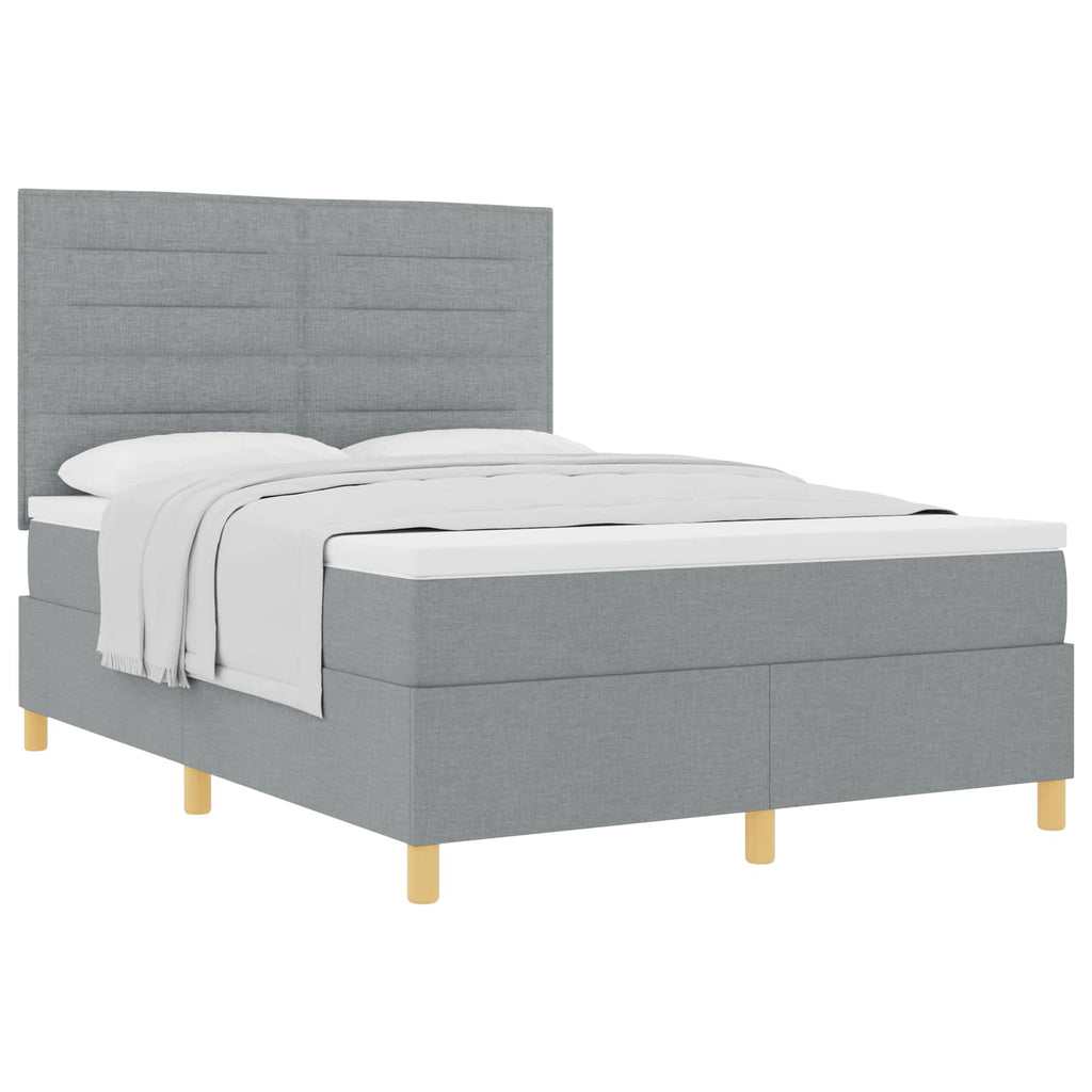 vidaXL Łóżko sprężynowe z materacem Jasnoszary 140 x 190 cm tkanina
