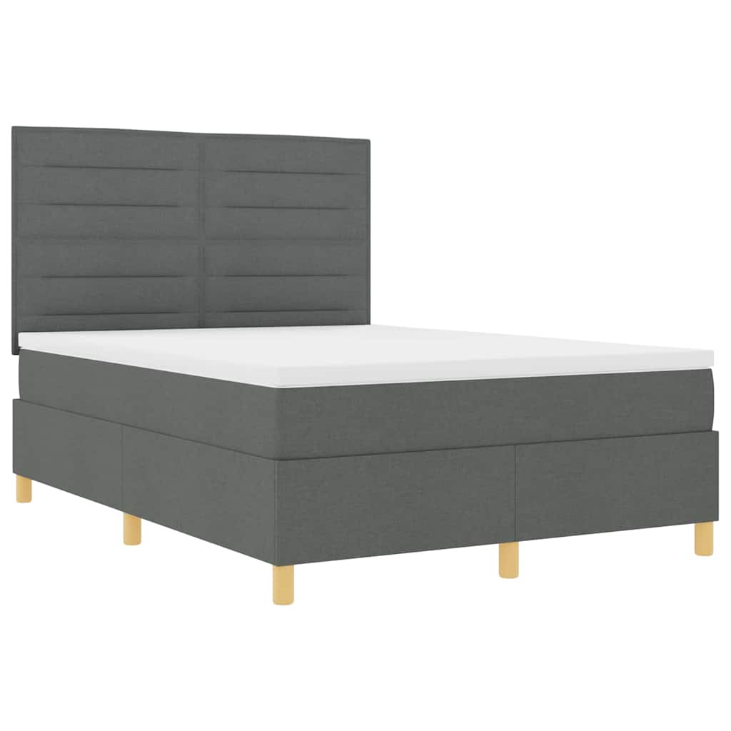 vidaXL Łóżko sprężynowe z materacem Ciemnoszary 140 x 190 cm tkanina
