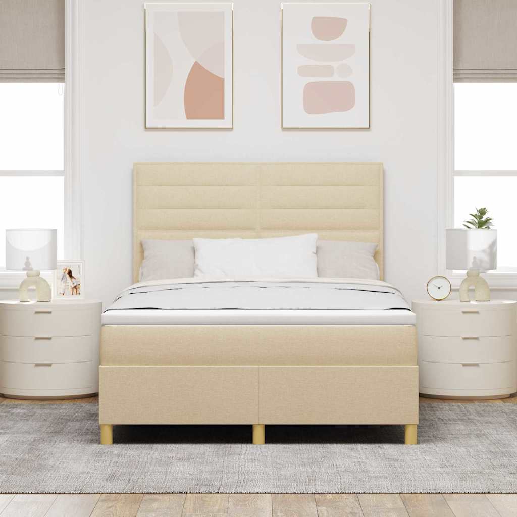 vidaXL Łóżko sprężynowe z materacem Kremowy 140 x 190 cm tkanina