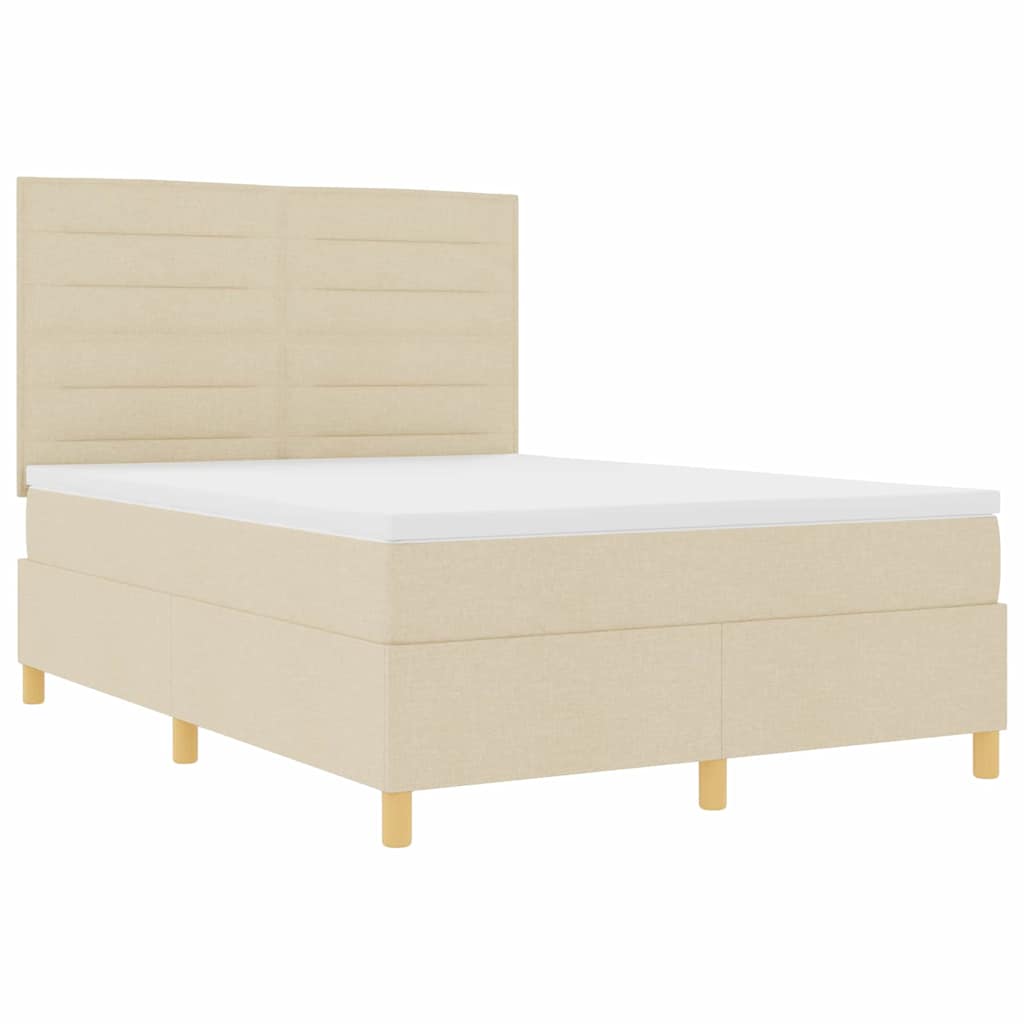 vidaXL Łóżko sprężynowe z materacem Kremowy 140 x 190 cm tkanina