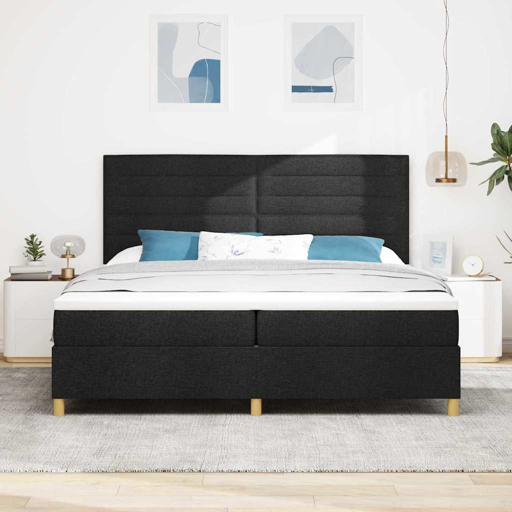 vidaXL Łóżko sprężynowe Z zagłówkiem Czarny 200 x 200 cm tkanina