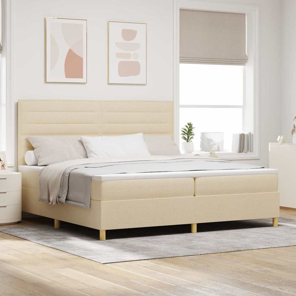 vidaXL Łóżko sprężynowe z materacem Kremowy 200 x 200 cm tkanina