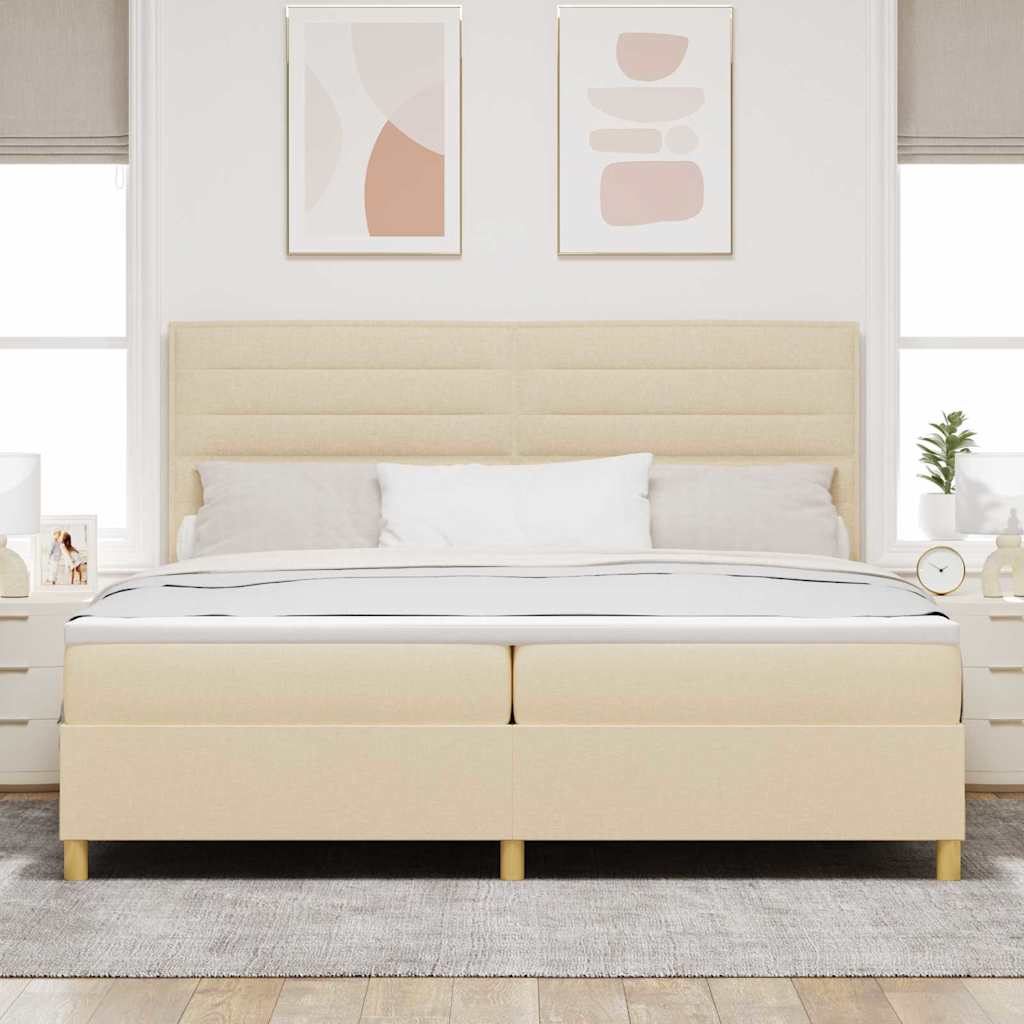 vidaXL Łóżko sprężynowe z materacem Kremowy 200 x 200 cm tkanina