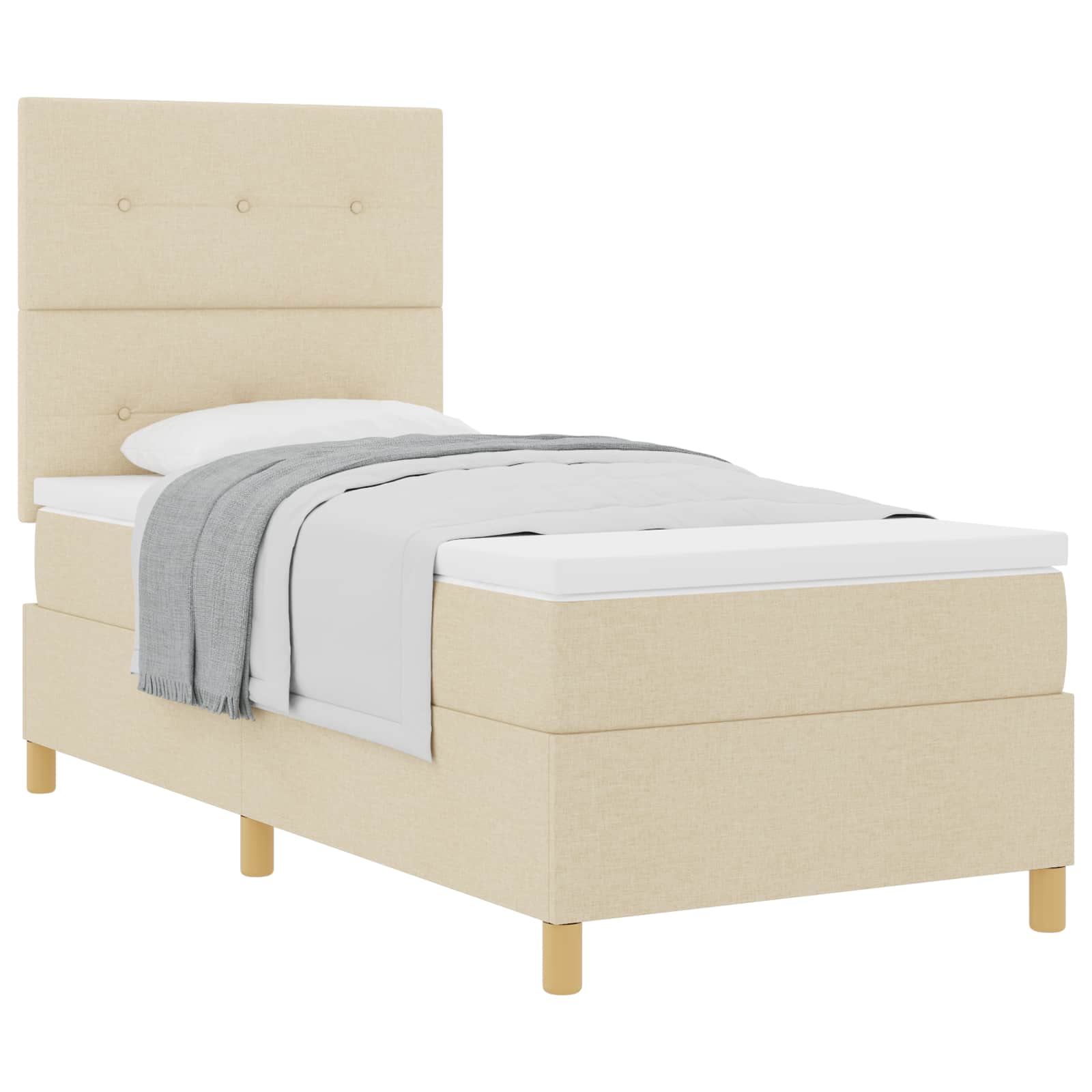 vidaXL Łóżko sprężynowe z materacem Kremowy 90 x 200 cm tkanina