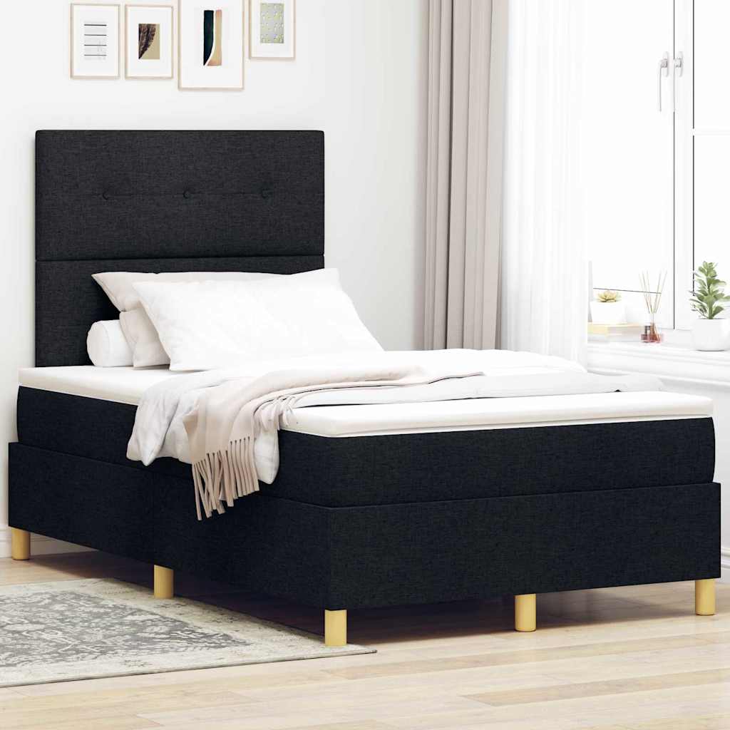 vidaXL Łóżko sprężynowe Z zagłówkiem Czarny 120 x 190 cm tkanina