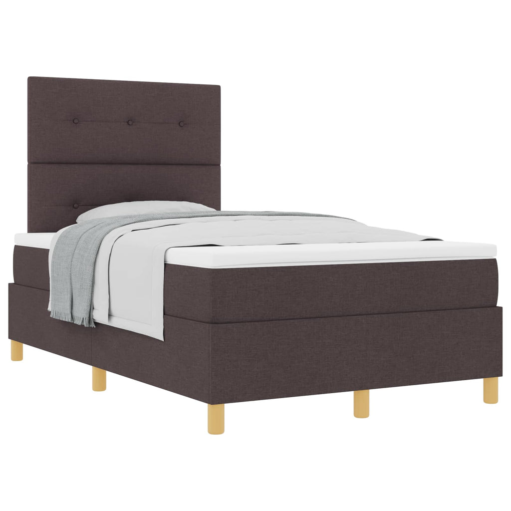 vidaXL Łóżko sprężynowe Z zagłówkiem Ciemny brąz 120 x 200 cm tkanina