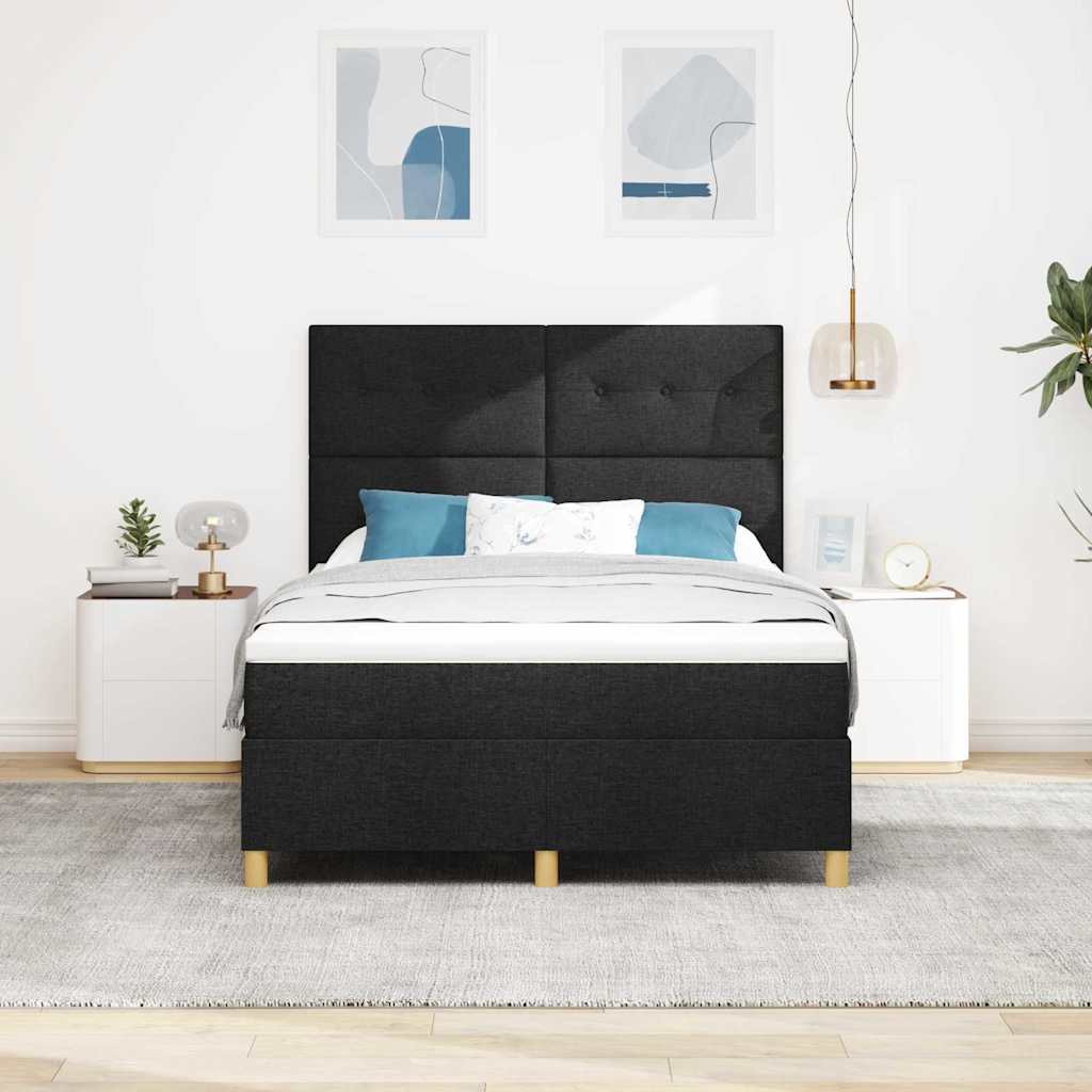 vidaXL Łóżko sprężynowe z materacem Czarny 140 x 190 cm tkanina
