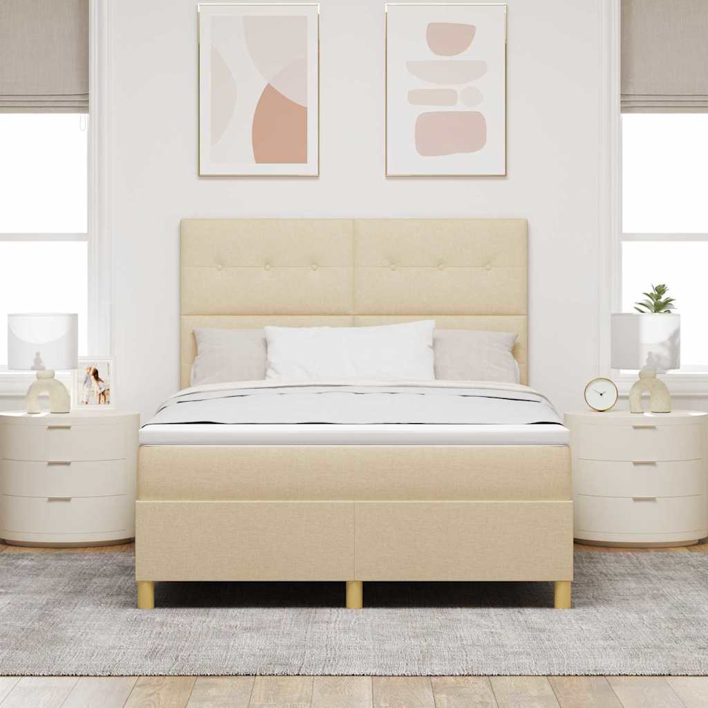 vidaXL Łóżko sprężynowe Z zagłówkiem Kremowy 140 x 200 cm tkanina