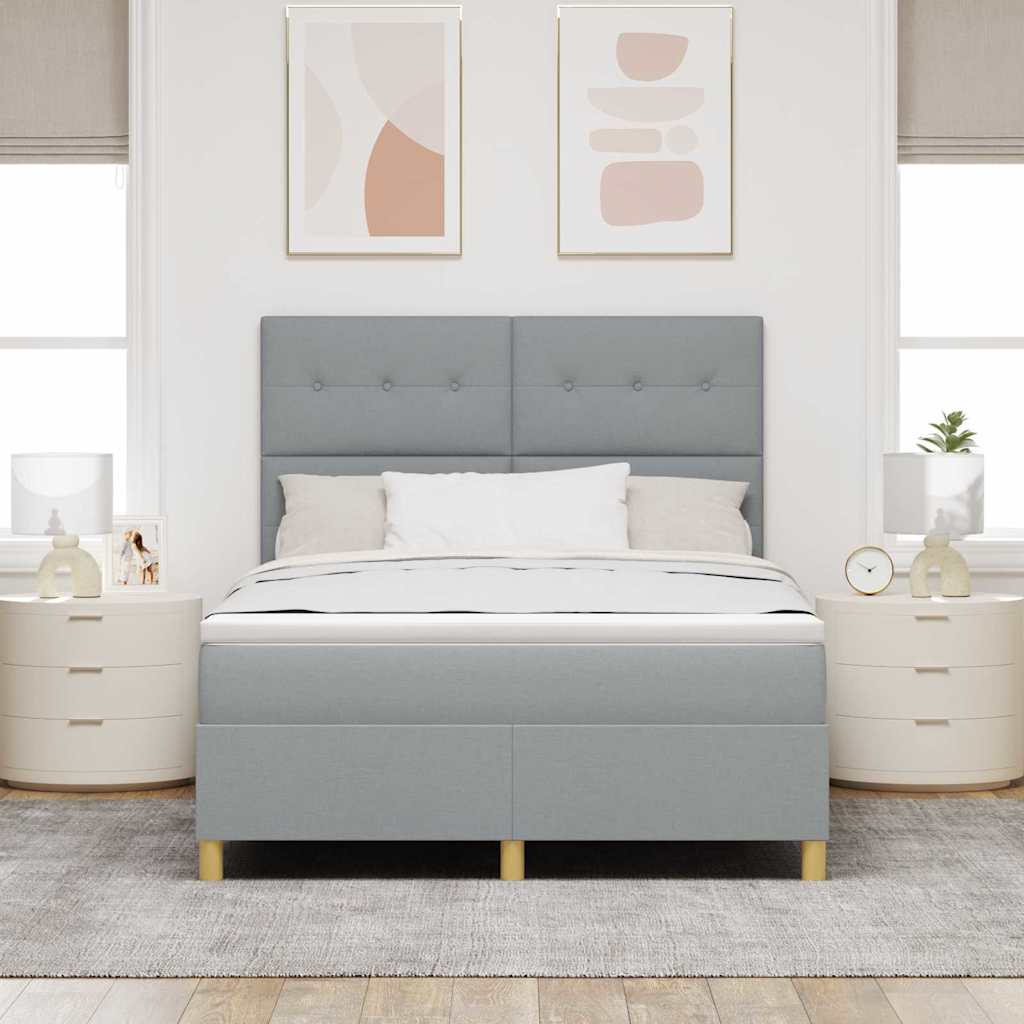 vidaXL Łóżko sprężynowe Z zagłówkiem Jasnoszary 160 x 200 cm tkanina