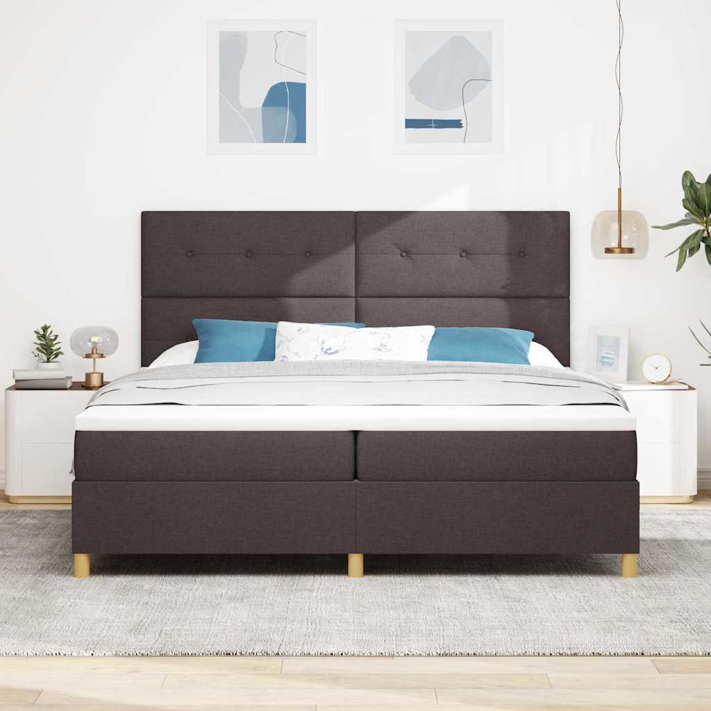 vidaXL Łóżko sprężynowe Z zagłówkiem Ciemny brąz 200 x 200 cm tkanina