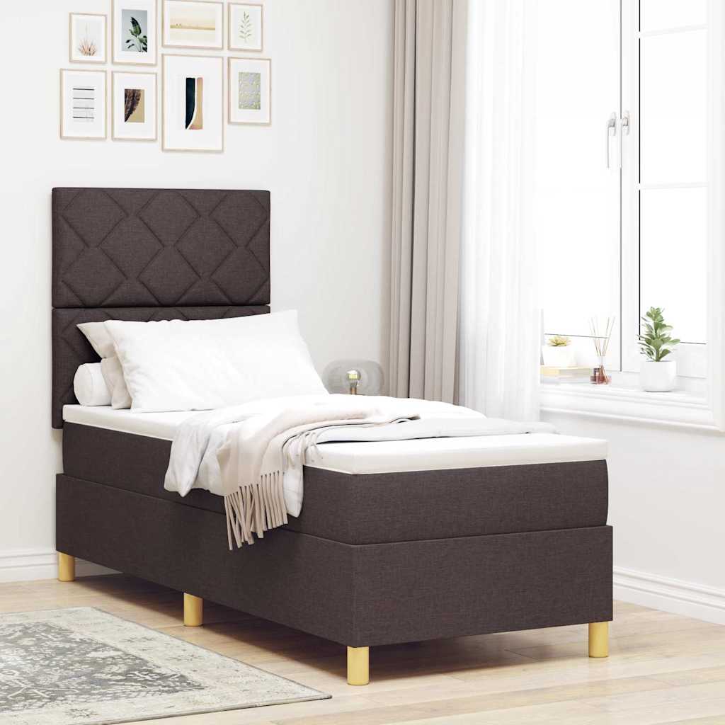 vidaXL Łóżko sprężynowe Z zagłówkiem Ciemny brąz 80 x 200 cm tkanina