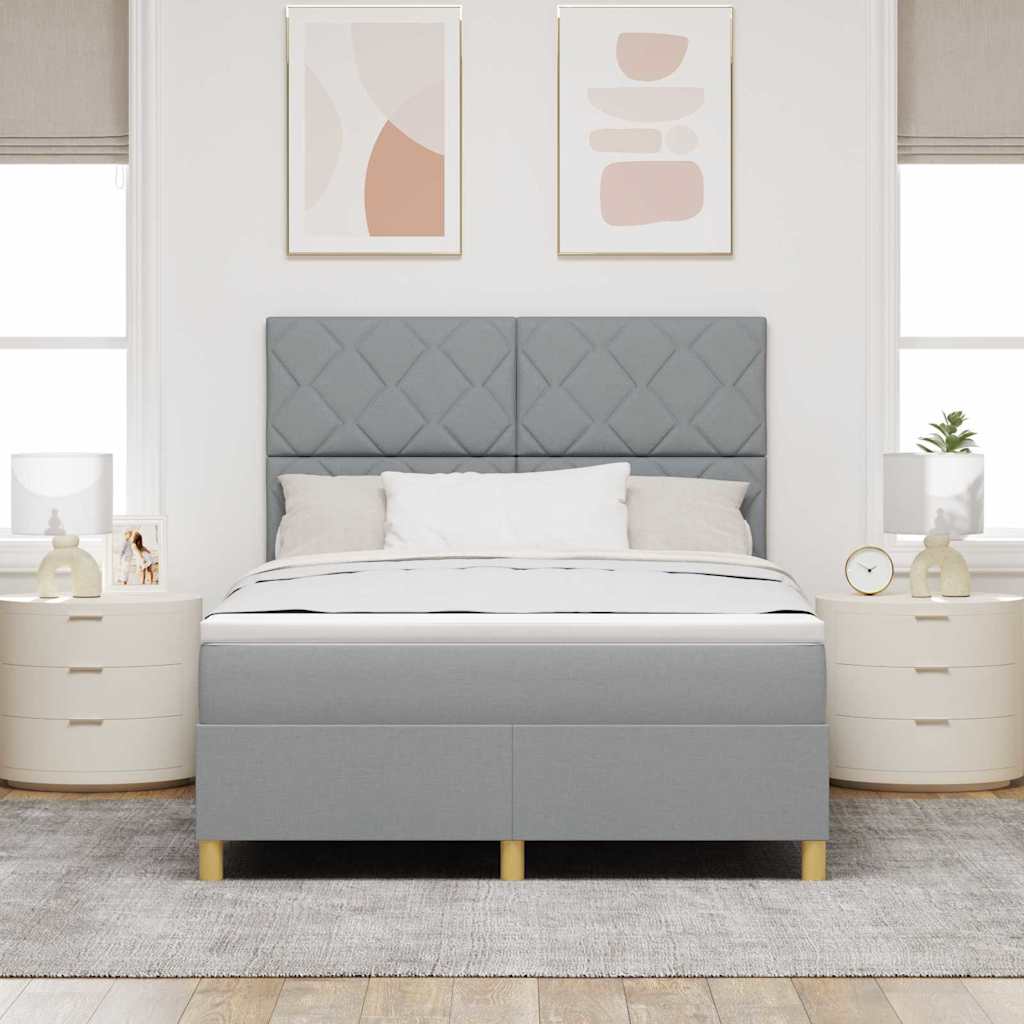 vidaXL Łóżko sprężynowe Z zagłówkiem Jasnoszary 140 x 200 cm tkanina
