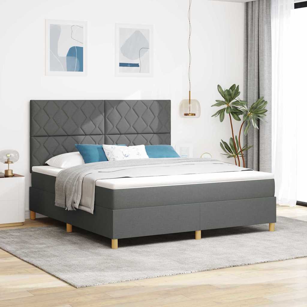 vidaXL Łóżko sprężynowe Z zagłówkiem Ciemnoszary 180 x 200 cm tkanina