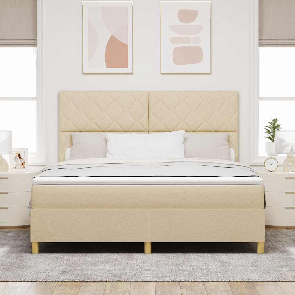 vidaXL Łóżko sprężynowe Z zagłówkiem Kremowy 180 x 200 cm tkanina
