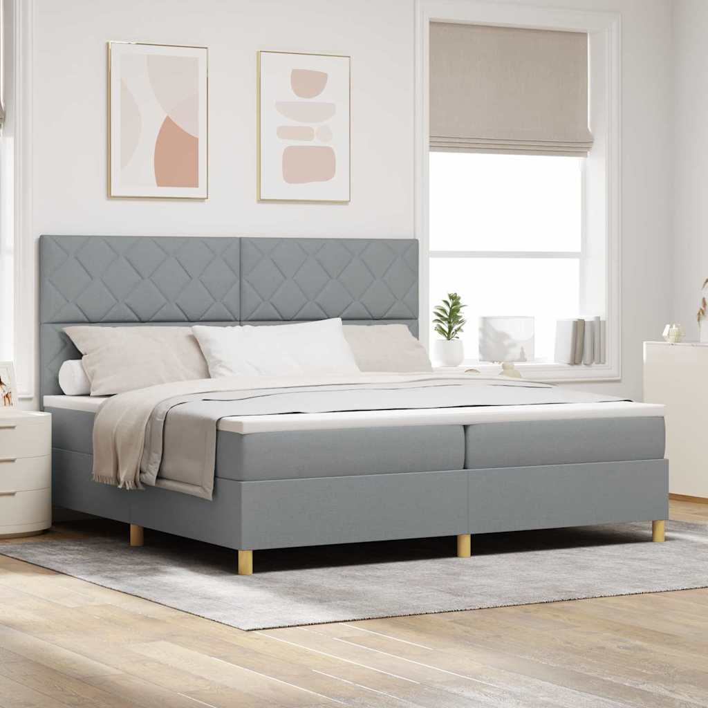 vidaXL Łóżko sprężynowe z materacem Jasnoszary 200 x 200 cm tkanina