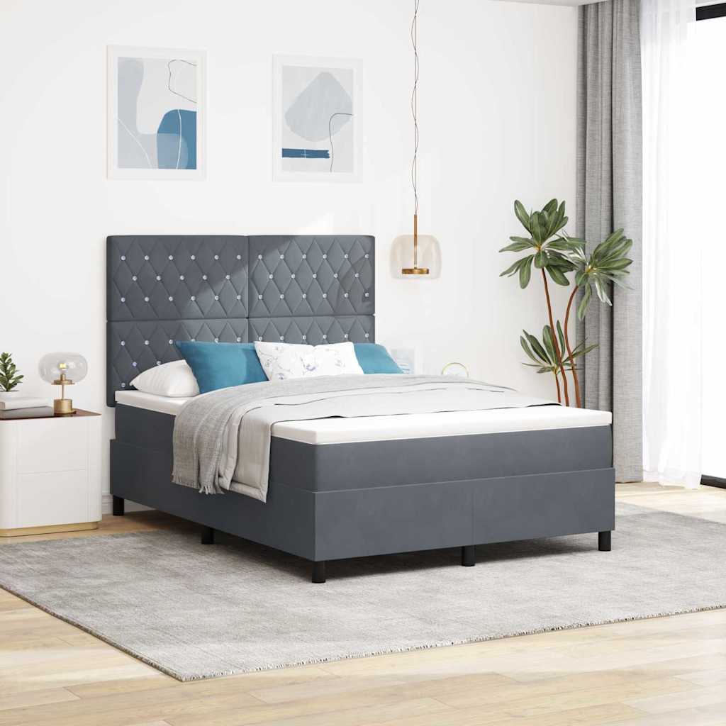 vidaXL Łóżko sprężynowe z materacem Ciemnoszary 140 x 200 cm Aksamit