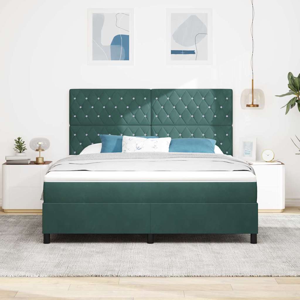 vidaXL Łóżko sprężynowe z materacem Ciemna zieleń 180 x 200 cm Aksamit