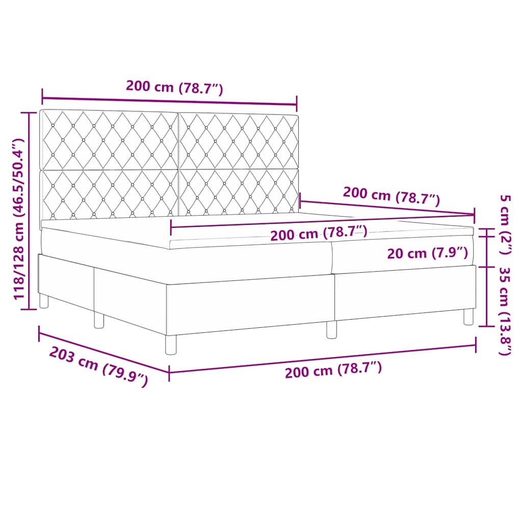 vidaXL Łóżko sprężynowe Ciemnoniebieski 200 x 200 cm Aksamit