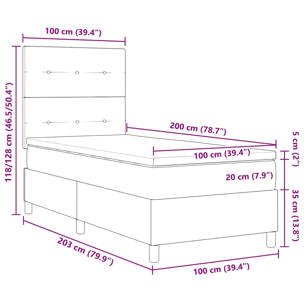 vidaXL Łóżko sprężynowe z materacem Jasnoszary 100 x 200 cm Aksamit