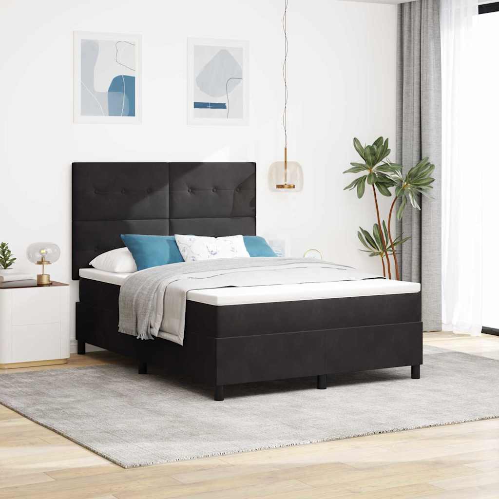 vidaXL Łóżko sprężynowe z materacem Czarny 140 x 190 cm Aksamit