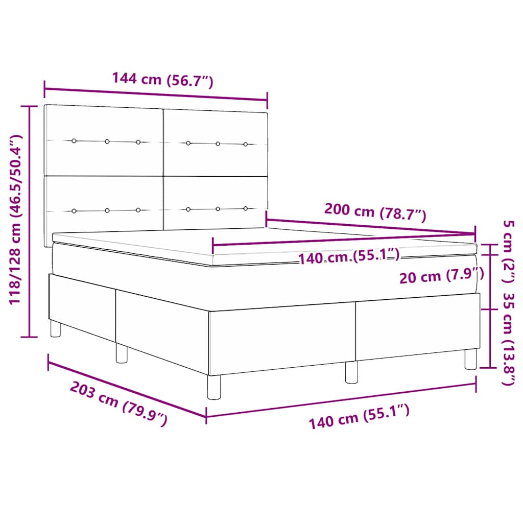 vidaXL Łóżko sprężynowe z materacem Jasnoszary 140 x 200 cm Aksamit