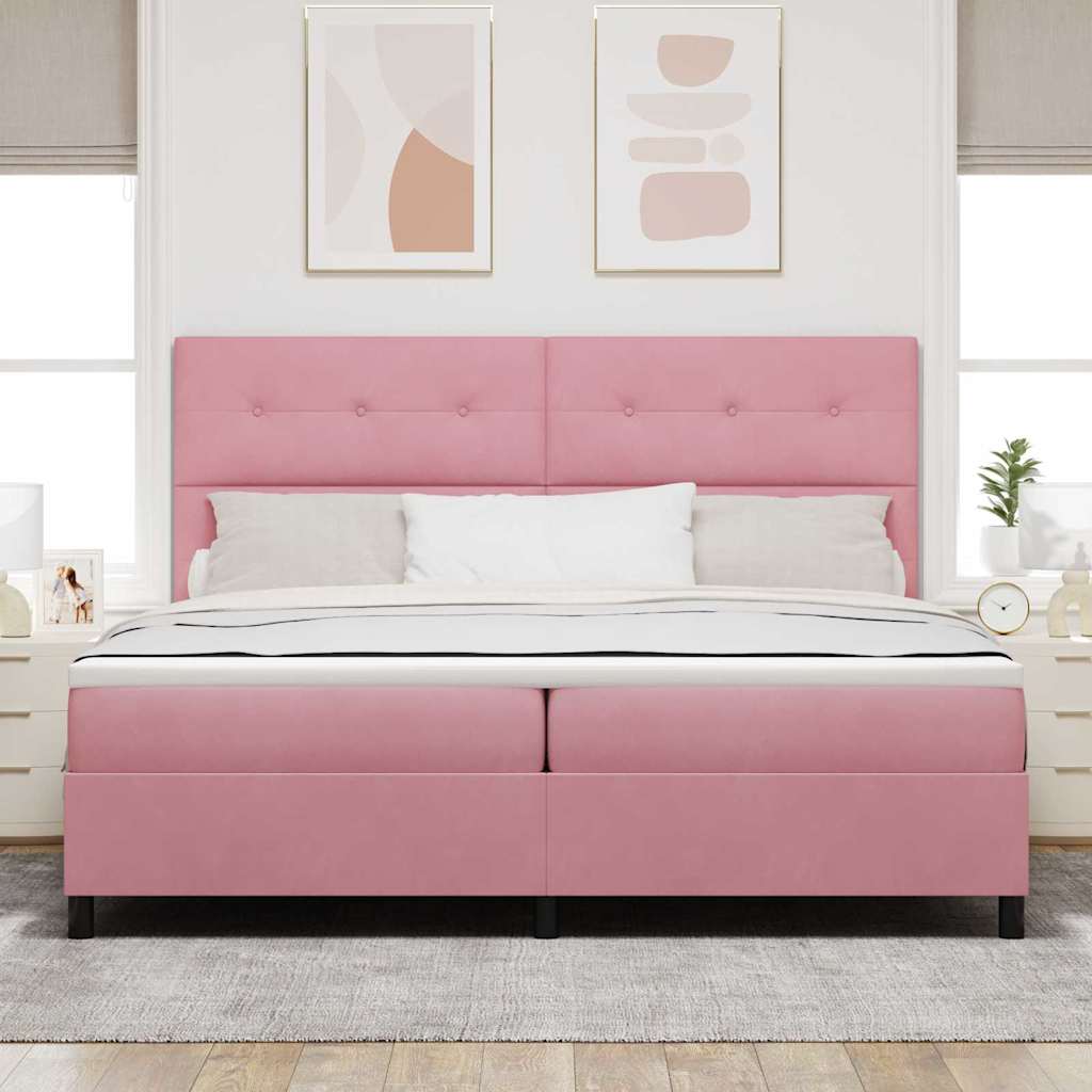 vidaXL Łóżko sprężynowe z materacem Różowy 200 x 200 cm Aksamit