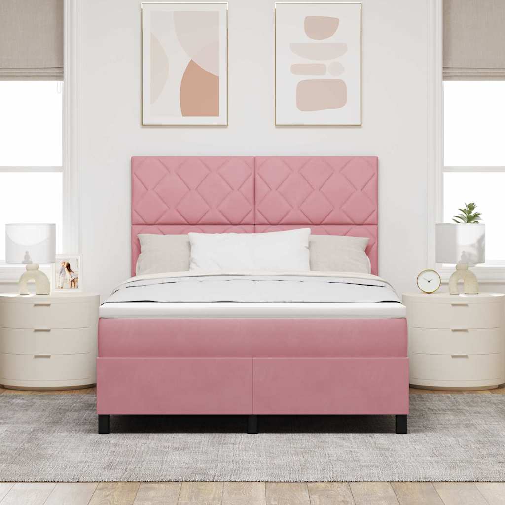 vidaXL Łóżko sprężynowe Z zagłówkiem Różowy 140 x 190 cm Aksamit