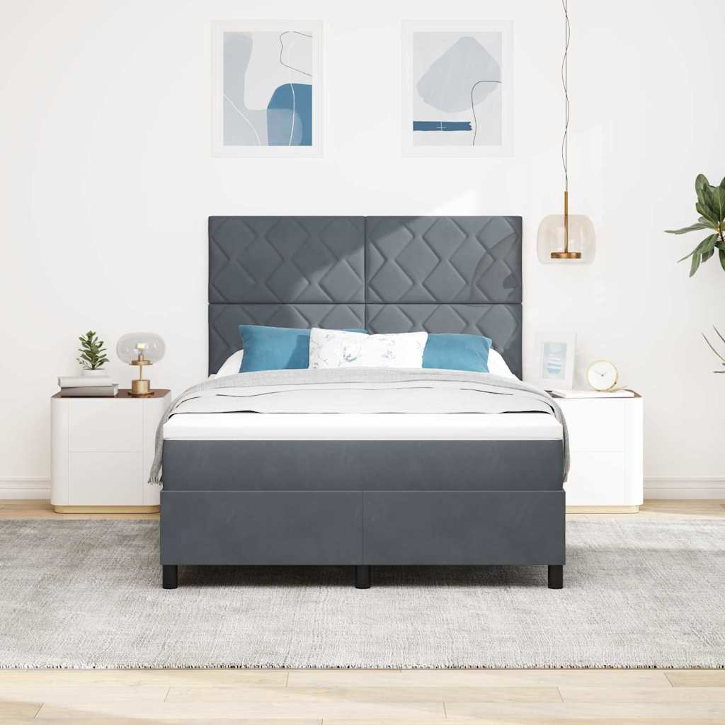 vidaXL Łóżko sprężynowe Z zagłówkiem Ciemnoszary 140 x 200 cm Aksamit